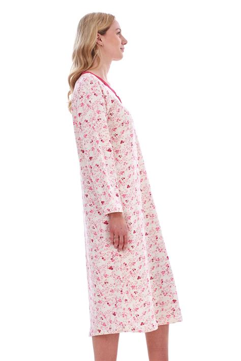 Women Thermal Nightdress 100 Cotton Floral Long Sleeve Buttons Warm Nightwear Ebay