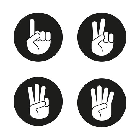 hand gestures icons set one two three and four fingers up vector white silhouettes