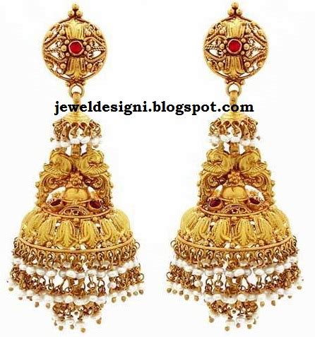 Jewellery Designs : Designer Antique Jhumkas  Buttalu, Traditional earrings in Ruby, emerald ...