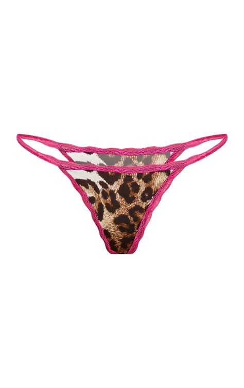 Hot Pink Leopard Lace Thong Lingerie Prettylittlething