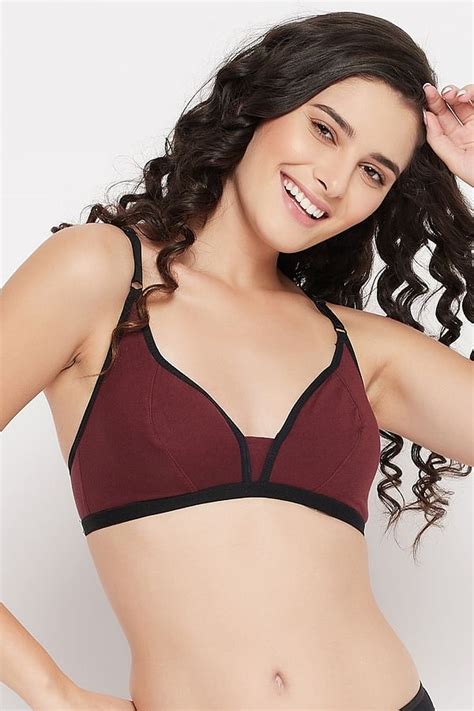 Buy Non Padded Non Wired Demi Cup Bra In Maroon Cotton Online India
