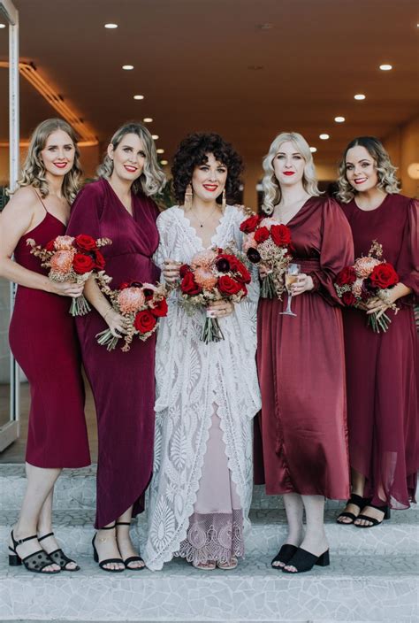 Burgundy Cherry And Scarlet How To Style Red Bridesmaid Dresses