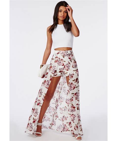 Missguided Floral Print Shorts With Maxi Skirt Detail Short Maxi