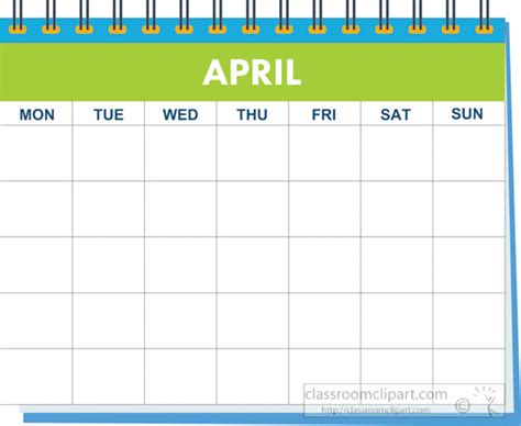 Calendar Clipart Month Spiral April Calendar Clipart Classroom Clipart