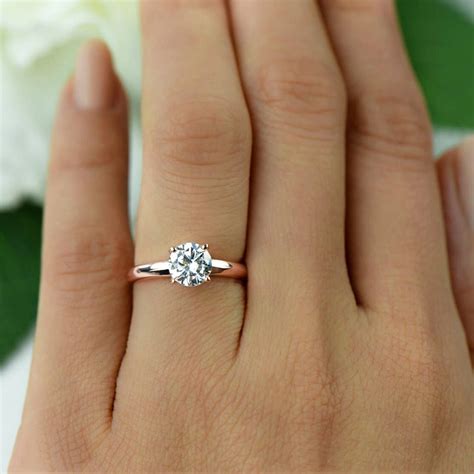 Sz 10 1 Ct Low Profile Solitaire Engagement Ring Man Made Etsy