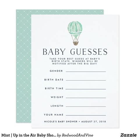 Due date calendar is a fun idea for any baby shower! Mint | Up in the Air Baby Shower Guessing Game | Zazzle ...
