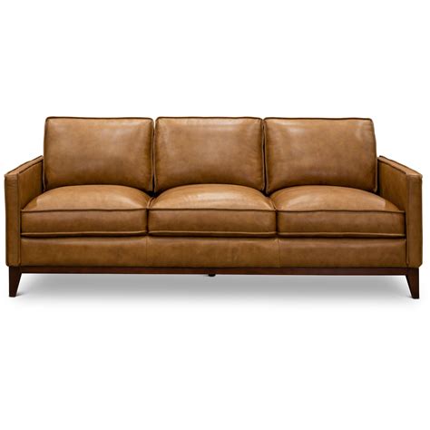 Mid Century Modern Camel Brown Leather Sofa Newport