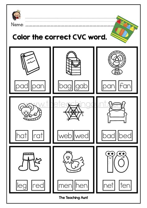 Read And Color Cvc Words Worksheets The Teaching Aunt Cvc Words