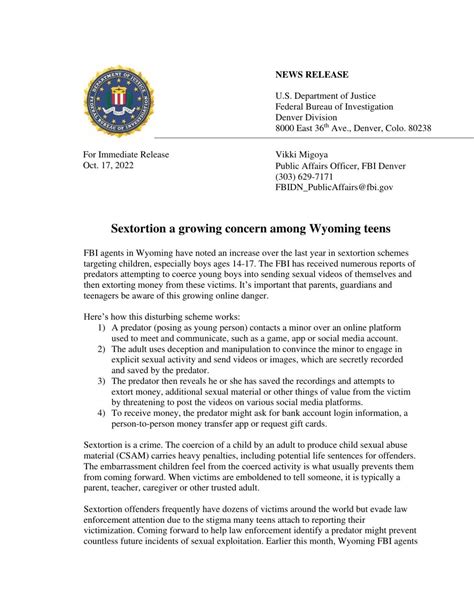 fbi gives information on sextortion