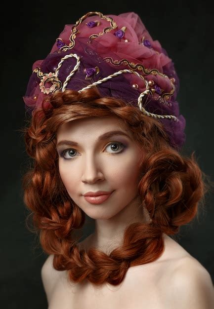 Premium Photo Beautiful Red Haired Woman In A Headdress Hair Braided