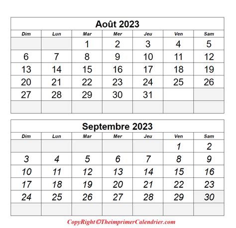 Calendrier Août Septembre 2023 à Imprimer The Imprimer Calendrier