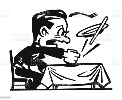 Angry Man Pounding Fists On The Dinner Table Stock Illustration