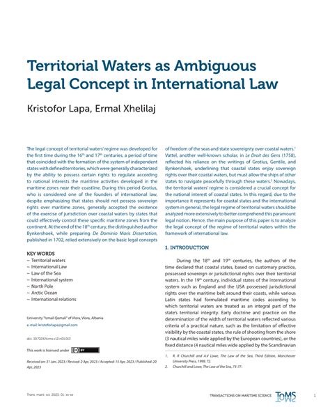 Pdf Territorial Waters As Ambiguous Legal Concept In International Law