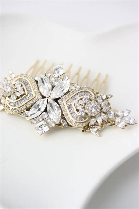 Bridal Comb Rhinestone Headpiece Gold Comb Crystal Hair Comb Wedding