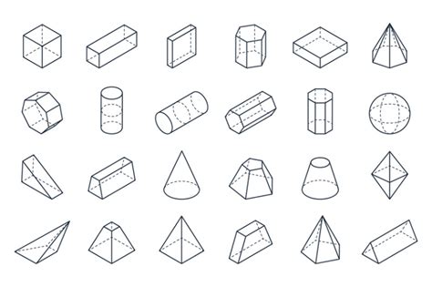 3d Geometric Shapes Isometric Linear Forms Cube Cone Cylinder Pyrami