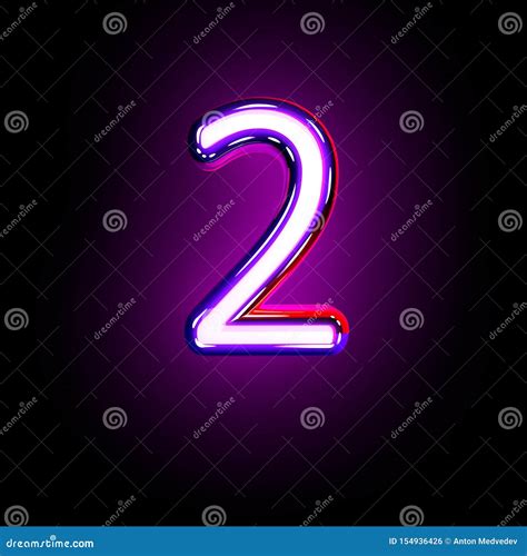 Purple Glow Neon Font Number 2 Isolated On Black Background 3d
