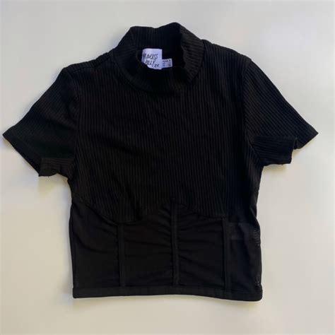 Princess Polly Ribbed Shirt With Mesh Detail On Carousell