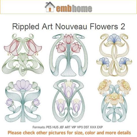 Rippled Art Nouveau Flowers Machine Embroidery Designs Instant Etsy