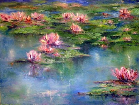 2014 Original Oil On Canvas Water Lilies Olivia Watney Water Lilies