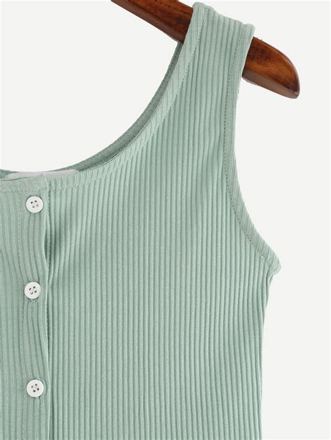 Buttoned Front Ribbed Knit Crop Tank Top Shein Sheinside