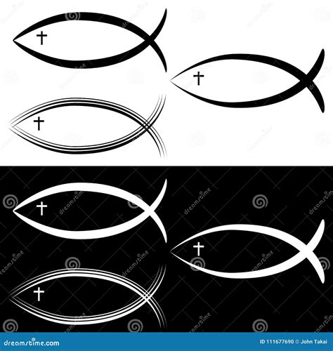 Christian Jesus Fish Symbol Set Black White Stock Vector Illustration