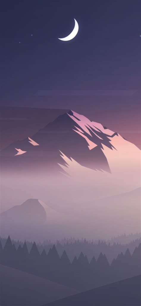 1242x2688 Resolution Mountains Moon Trees Minimal Iphone Xs Max