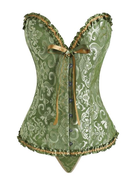 24 OFF 2020 Plus Size Lace Up Steel Boned Corset In LIGHT GREEN