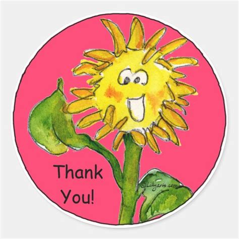 Cartoon Sunflower Thank You Stickers