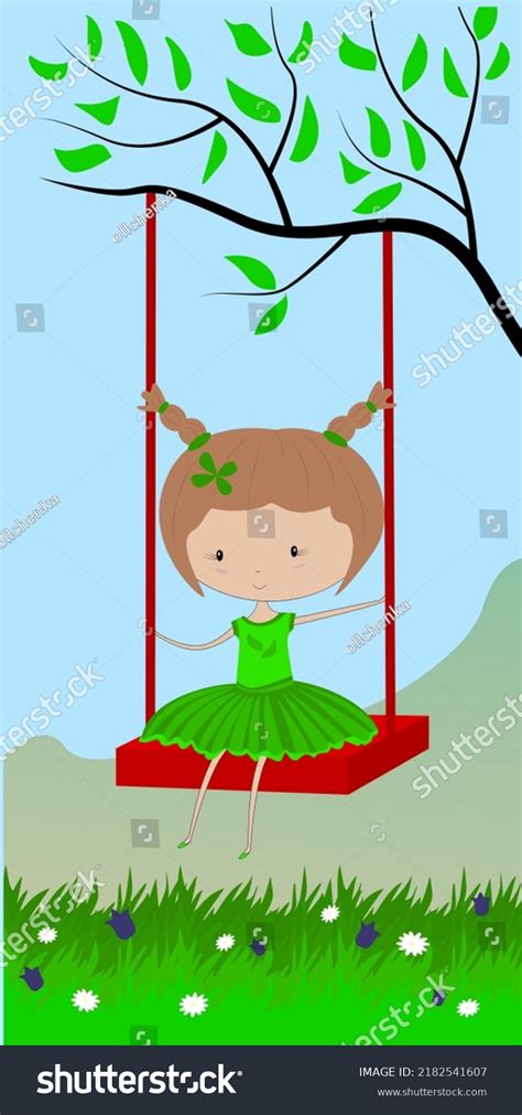Little Cartoon Girl Swings On Swing Stock Vector Royalty Free
