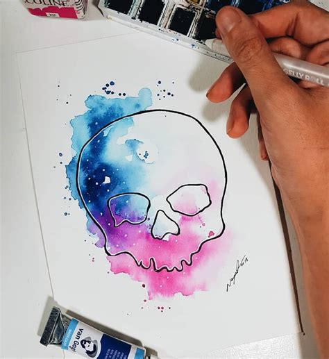 Watercolor Skull Tattoo Doodle Art Journals Watercolor Fall Watercolor