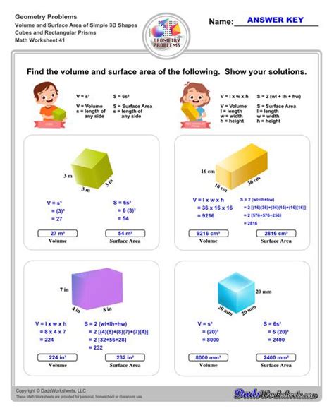 Volume And Surface Area Of 3d Shapes Worksheets