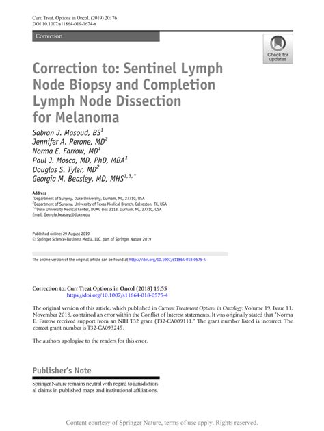Correction To Sentinel Lymph Node Biopsy And Completion Lymph Node