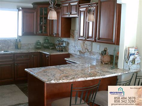 Shaker door style custom cherry kitchen cabinets with a travertine backsplash and floors. Cherry Cabinets with Granite CountertopZeus - Remodeling ...