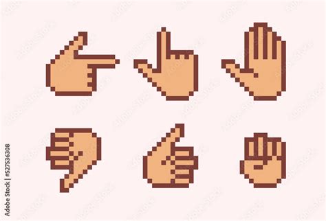 Hand Cursor Pixel Art Set Hand Gesture Collection Thumb Up Down