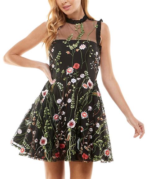 City Studios Juniors Floral Embroidered Fit And Flare Dress Created For