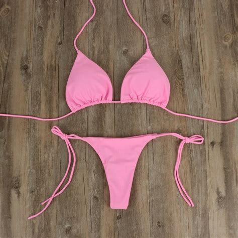 Sexy Women Summer Swimwear Bikini Set Bra Tie Side G String Etsy Finland