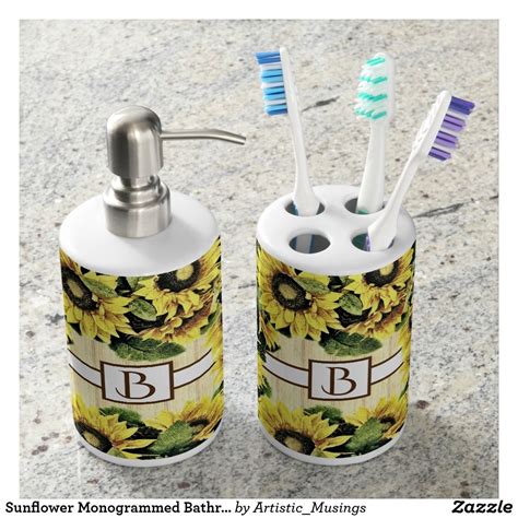 Decorate your entire bathroom with shower curtains, countertop you'll also find beach towels and bath towel sets to match your bathroom decor and complete your look. Sunflower Monogrammed Bathroom Accessory Set | Zazzle.com ...