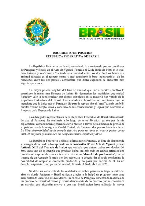 Documento De Posición De Brasil Comisión Bilateral
