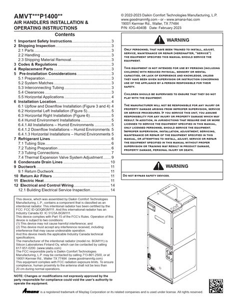 Goodman Amvt Installation Manual Air Handler Amana Hac