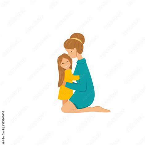Vector Illustration Of Mother Cuddling Daughter Isolated Flat