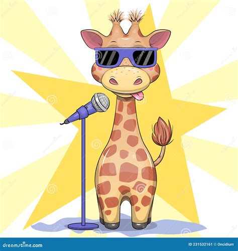 Cute Cartoon Microphone And Giraffe With Glasses Stock Vector
