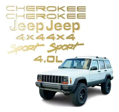 Kit Adesivo Jeep Cherokee Sport 4x4 4 0l Dourado Emblema Resinado