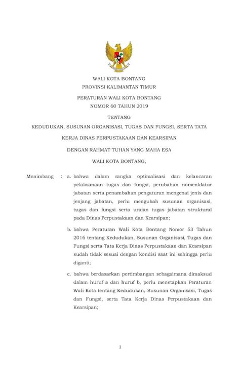 Pdf Peraturan Walikota Kedudukan Susunan Organisasi E Arsip