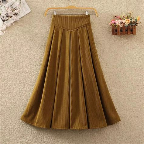 TIGENA Vintage Corduroy Long Skirt For Women 2023 Autumn Winter Elegant