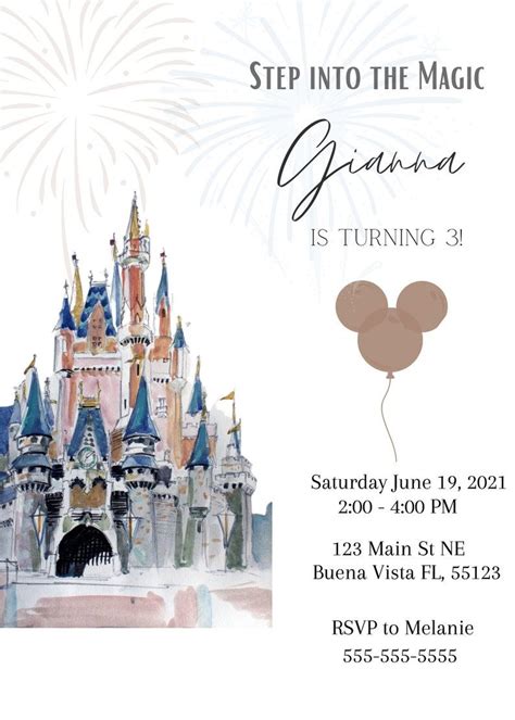 Editable Cinderellas Castle Birthday Invitation Fully Etsy Disney