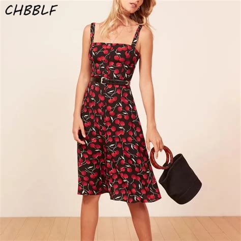 Chbblf Women Sexy Sleeveless Cherry Print Dress Female Summer Midi Dresses Vestidos Pop1244 In