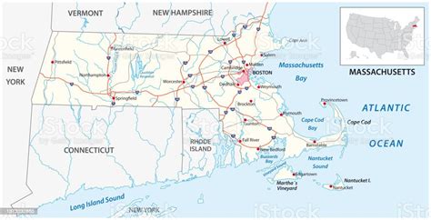 Road Map Of The Us American State Of Massachusetts Stock Illustration