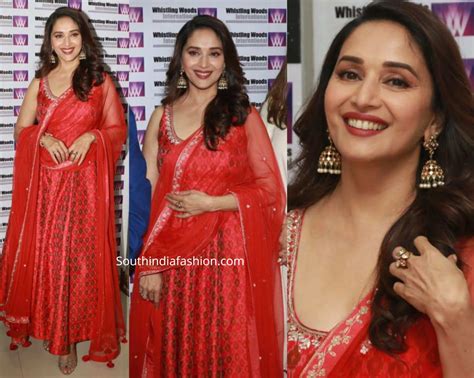 Madhuri Dixit In A Red Anarkali Suit South India Fashion