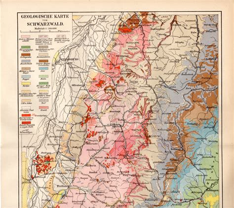 1897 Black Forest Geological Map Germany Schwarzwald