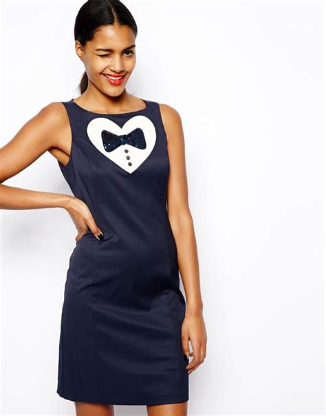 Love Moschino Shift Dress With Sequin Heart And Bow Detail At Shift Dress Dresses
